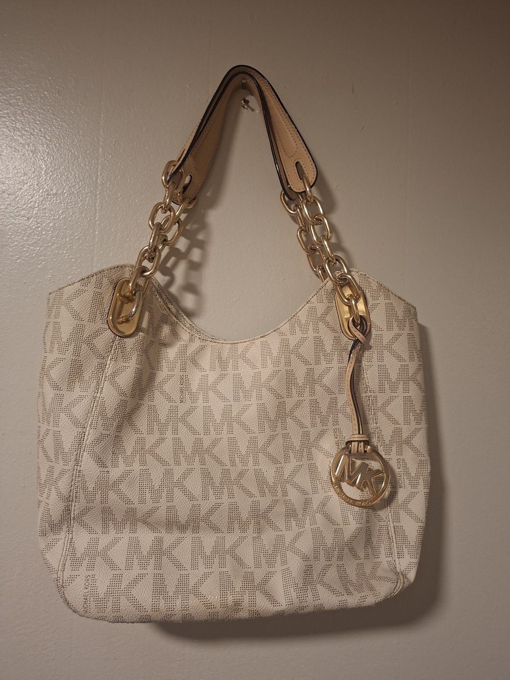 Michael Kors Beige Logo Chain-Handle Shoulder Bag